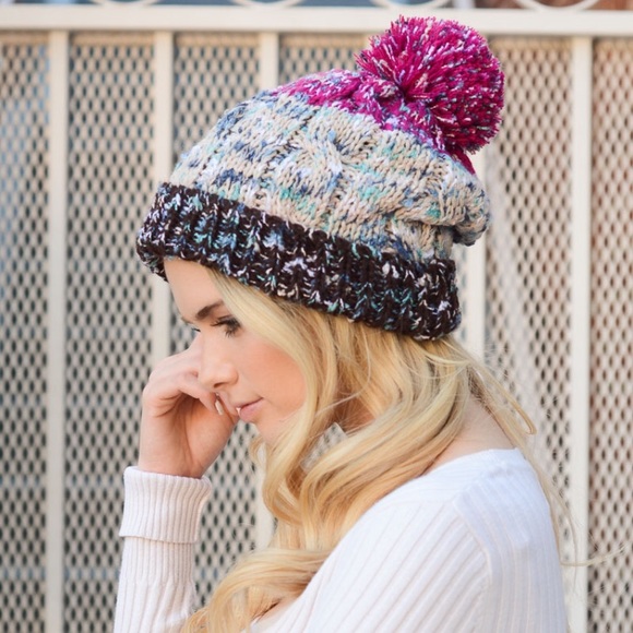 JUST IN Speckled Multicolor Pom Beanie- Cap - Picture 2 of 5
